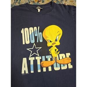 Vintage 90's Tweety Bird Dallas Cowboys Graphic T-Shirt Size Large Looney Tunes